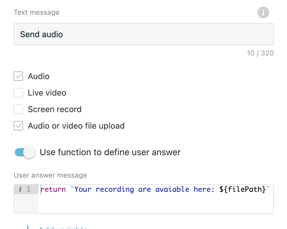 Custom answer step configuration